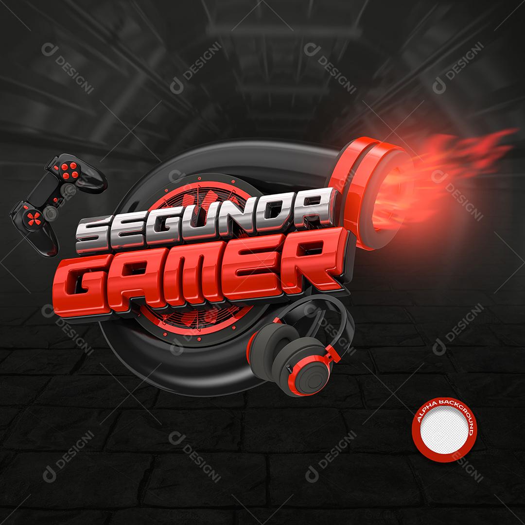 Segunda Gamer Selo 3D Preto e Vermelho para Composição PSD