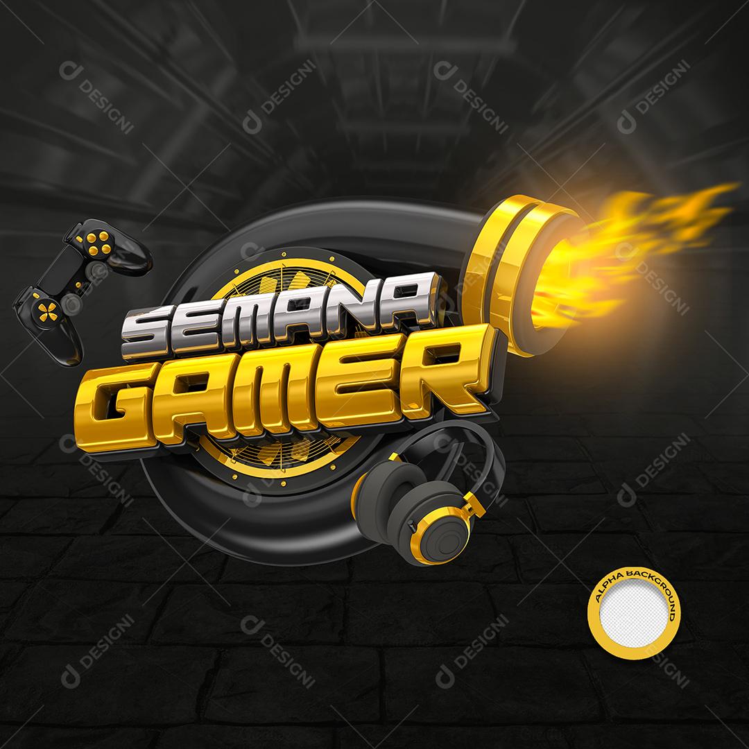 Semana Gamer Selo 3D Preto e Amarelo para Composição PSD