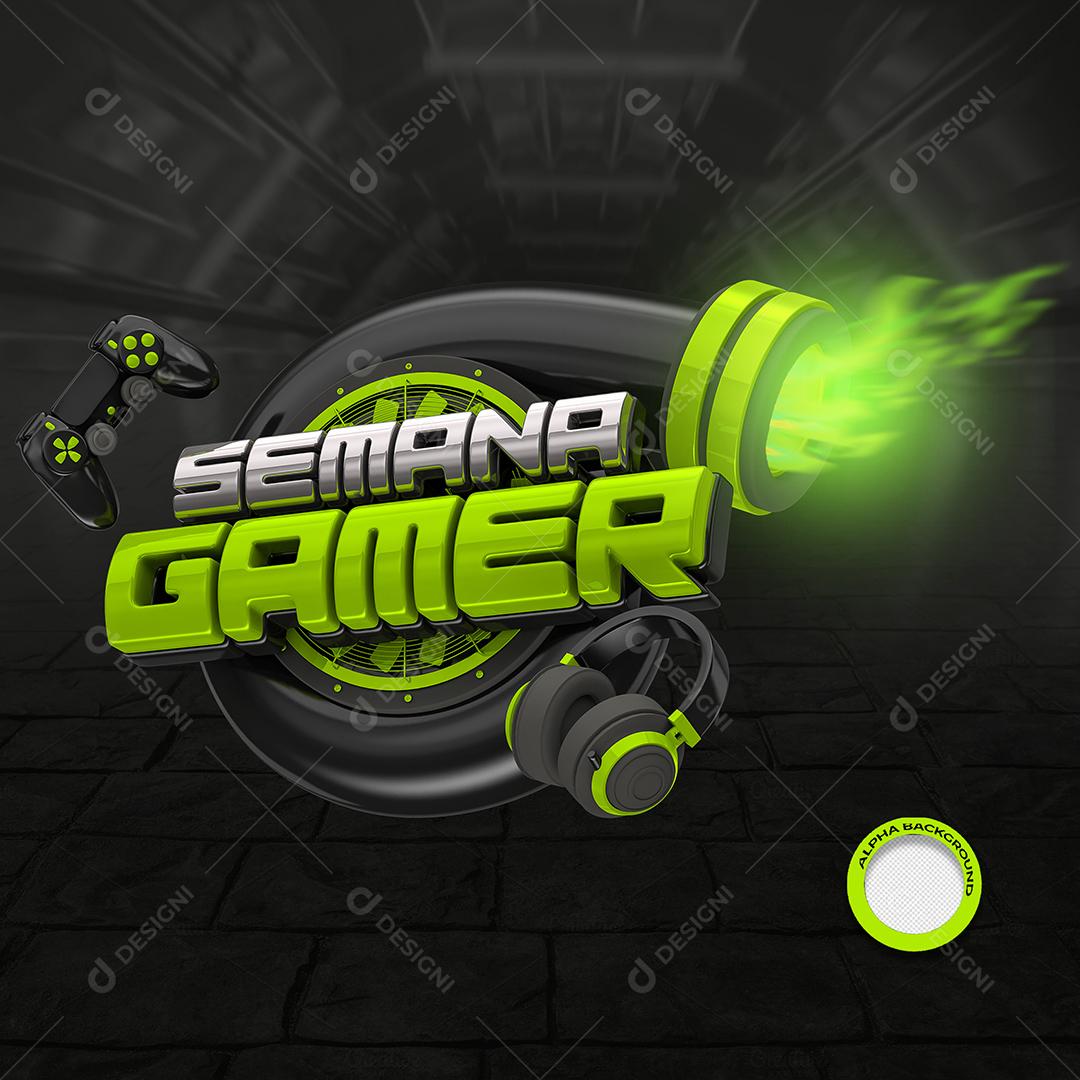 Semana Gamer Selo 3D Preto e Verde para Composição PSD