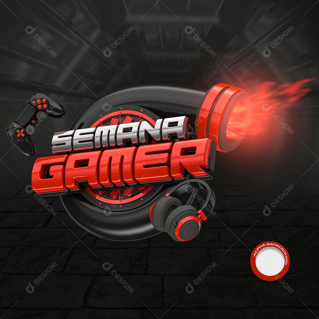 Semana Gamer Selo 3D Preto e Vermelho para Composição PSD