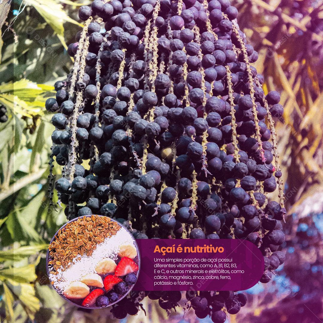 Post Açaiteria Açaí é Nutritivo Social Media PSD Editável