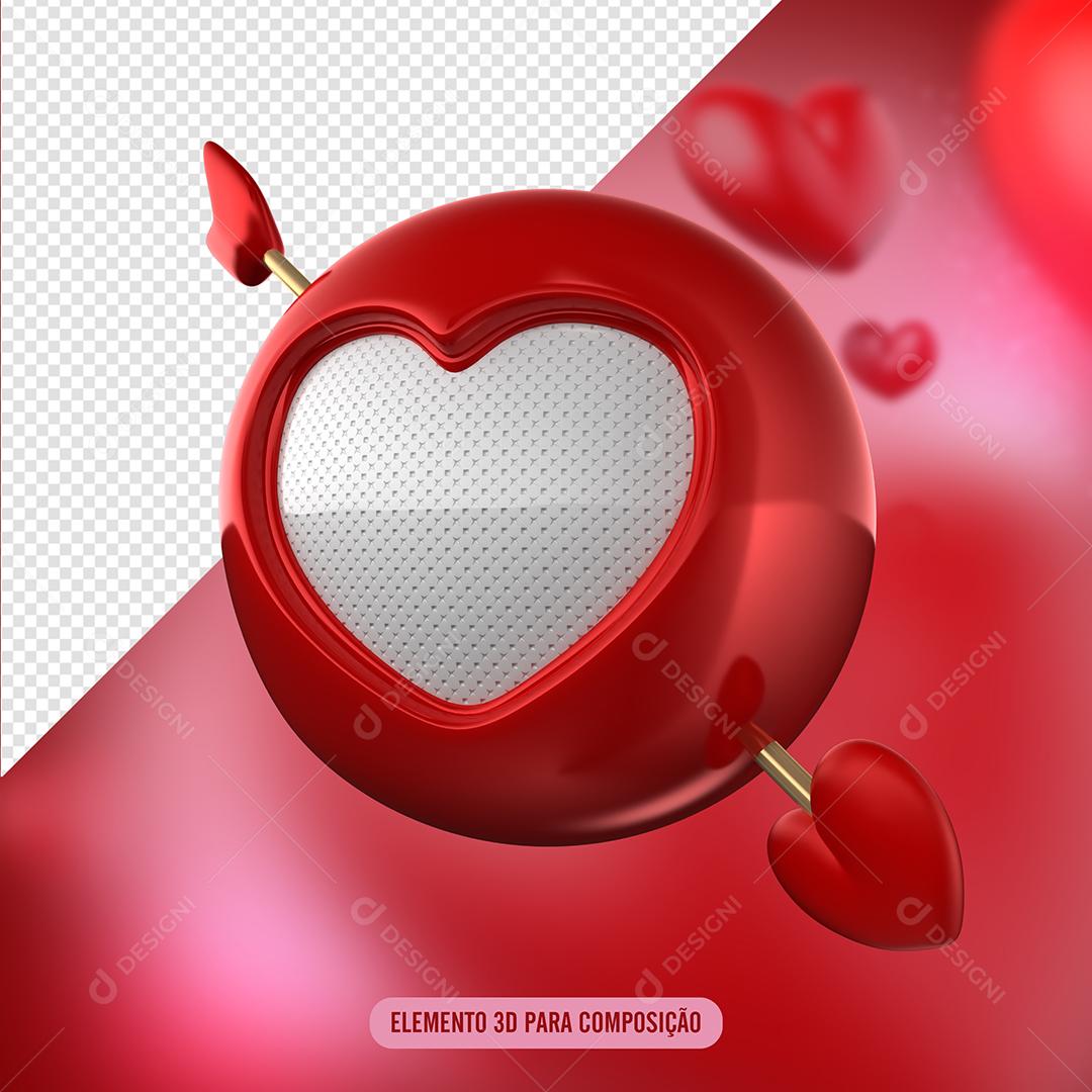 Emoji de Coração 3D do Dia dos Namorados Elemento para Composição PSD