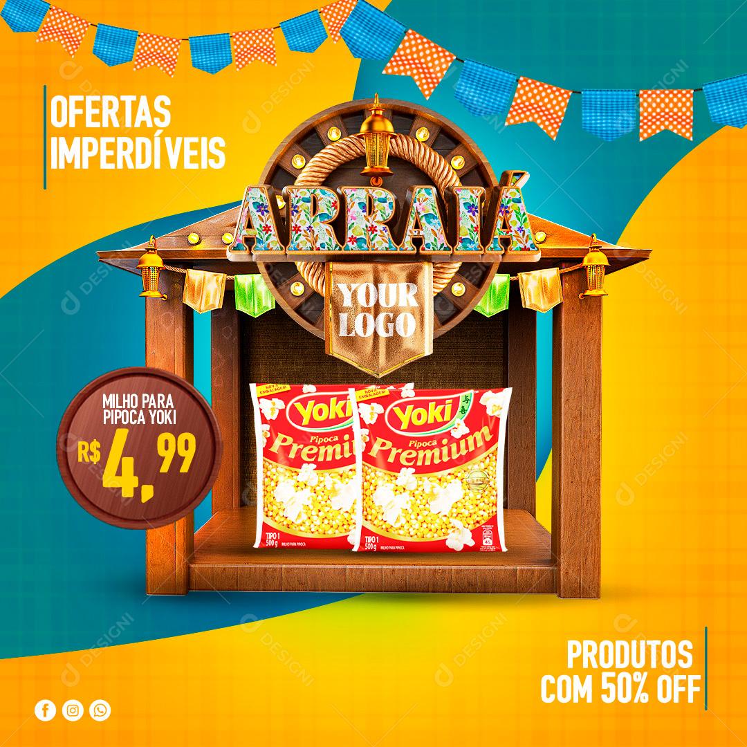Arraiá Ofertas Imperdíveis Produtos Com até 50% Social Media PSD Editável