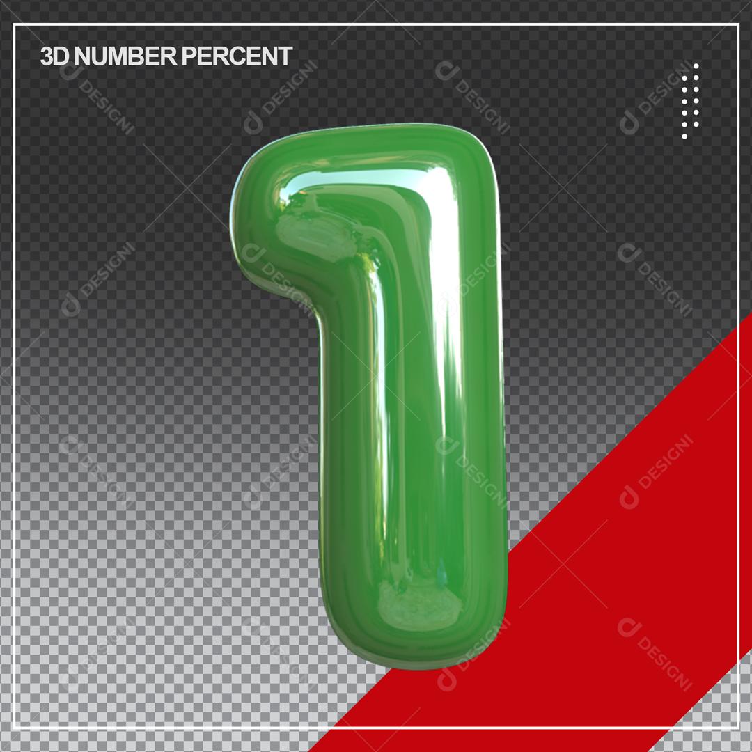 Número 3D 1 Verde Para composição PSD