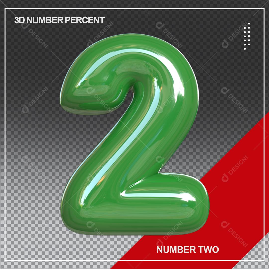 Número 3D 2 Verde Para composição PSD