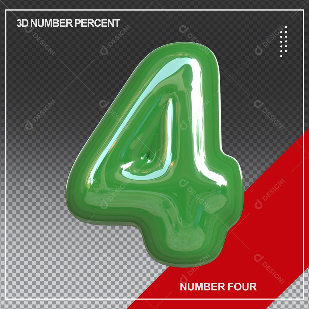 Número 3D 4 Verde Para composição PSD