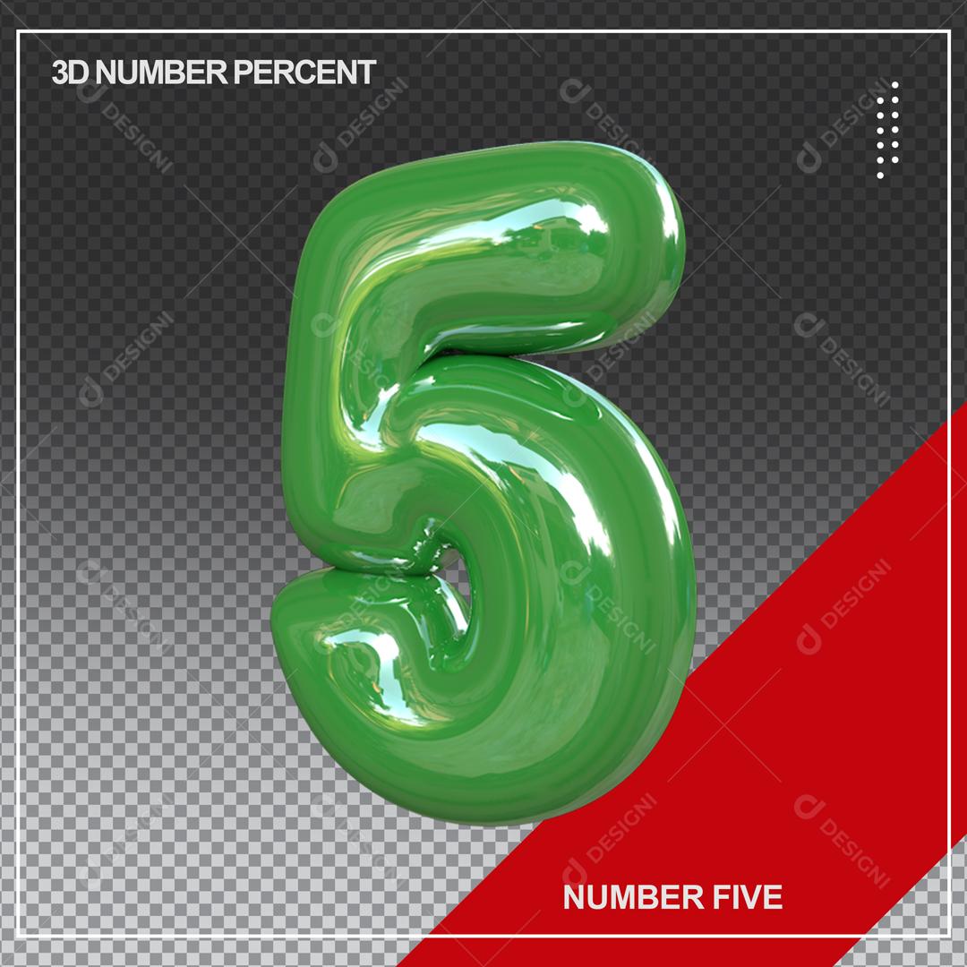 Número 3D 5 Verde Para composição PSD