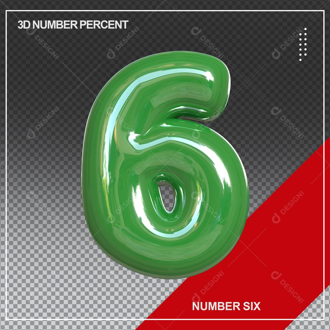 Número 3D 6 Verde Para composição PSD
