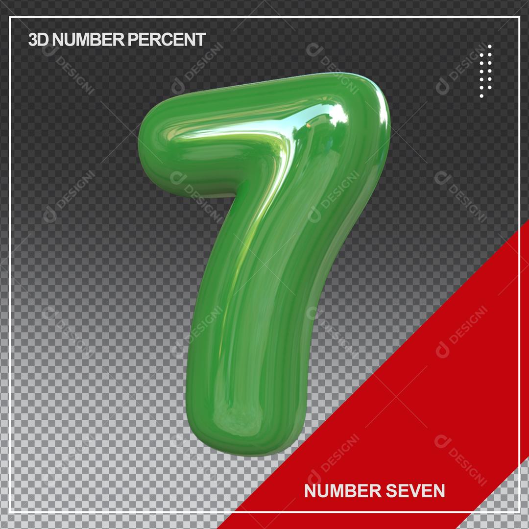 Número 3D 7 Verde Para composição PSD
