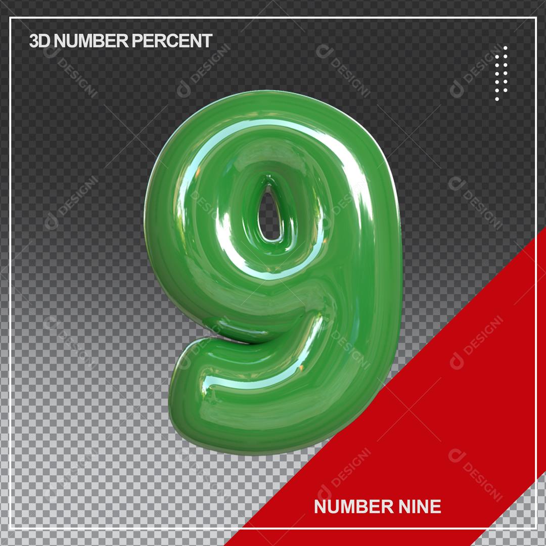 Número 3D 9 Verde Para composição PSD