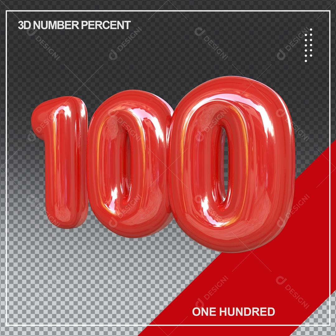 Número 3D 100 Vermelho Elemento Para Composição PSD