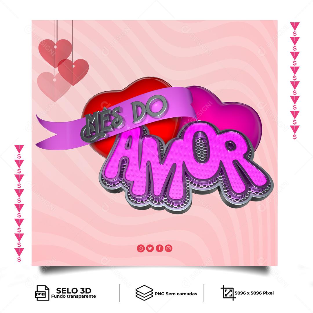 Selo 3D Para Composição Amor Rosa PNG Transparente