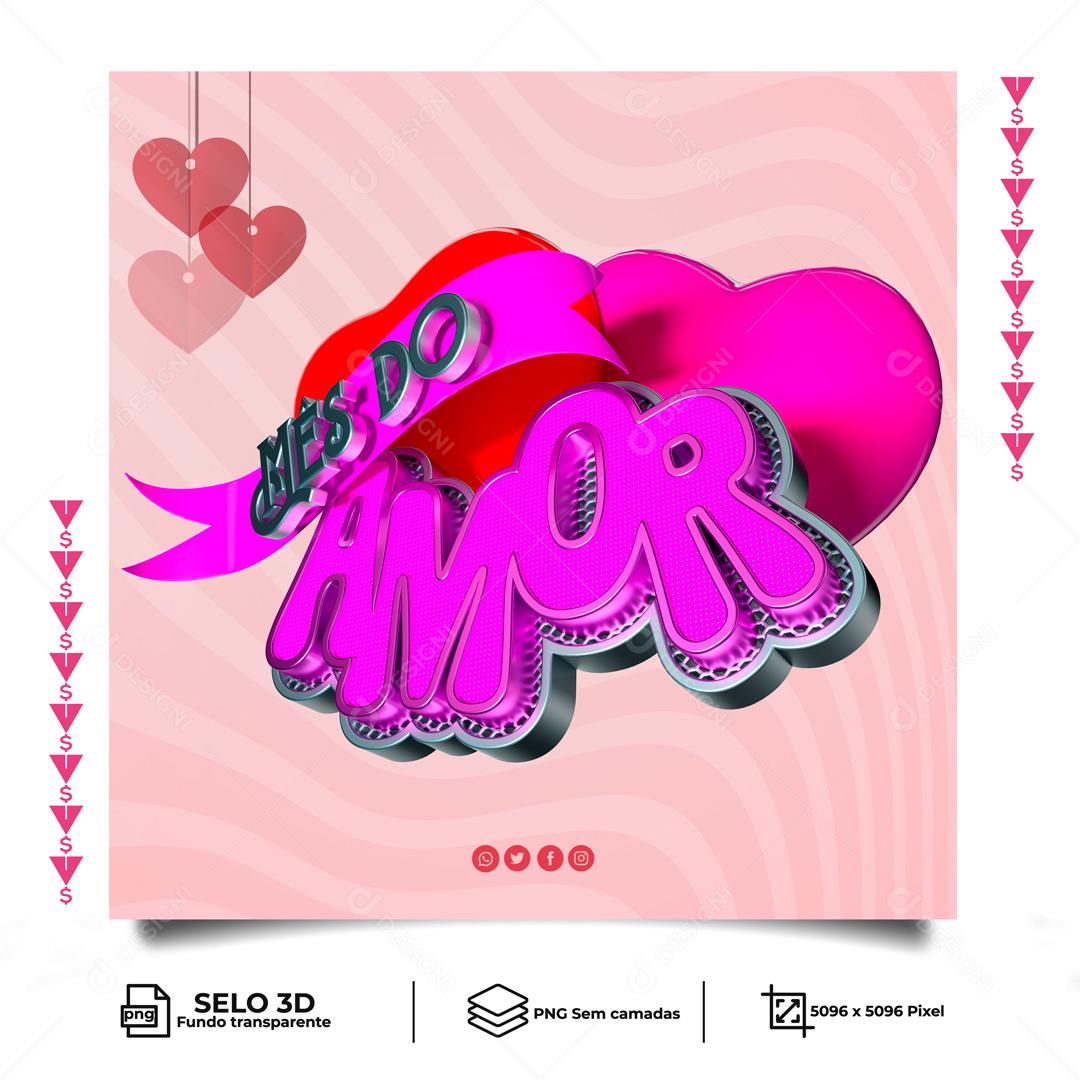 Selo 3D Para Composição Amor Rosa PNG Transparente