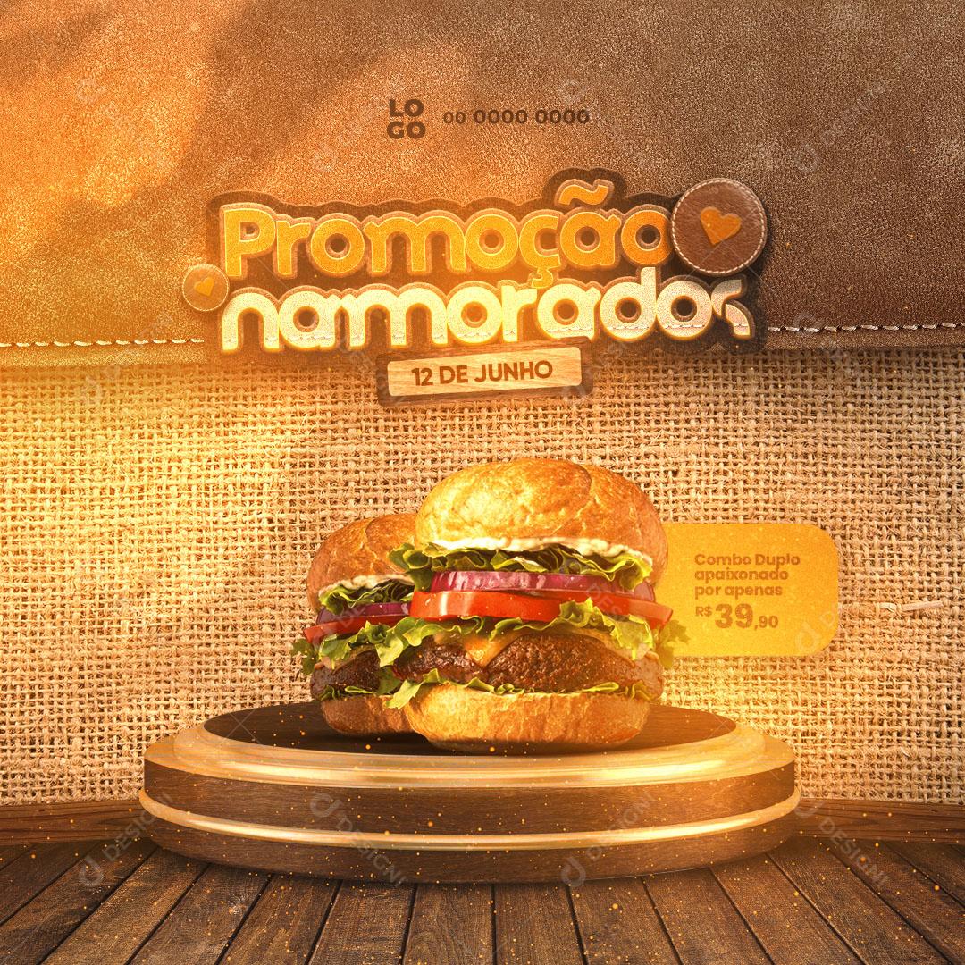 Post Hamburgueria Promoção Dia Dos Namorados Social Media PSD Editável