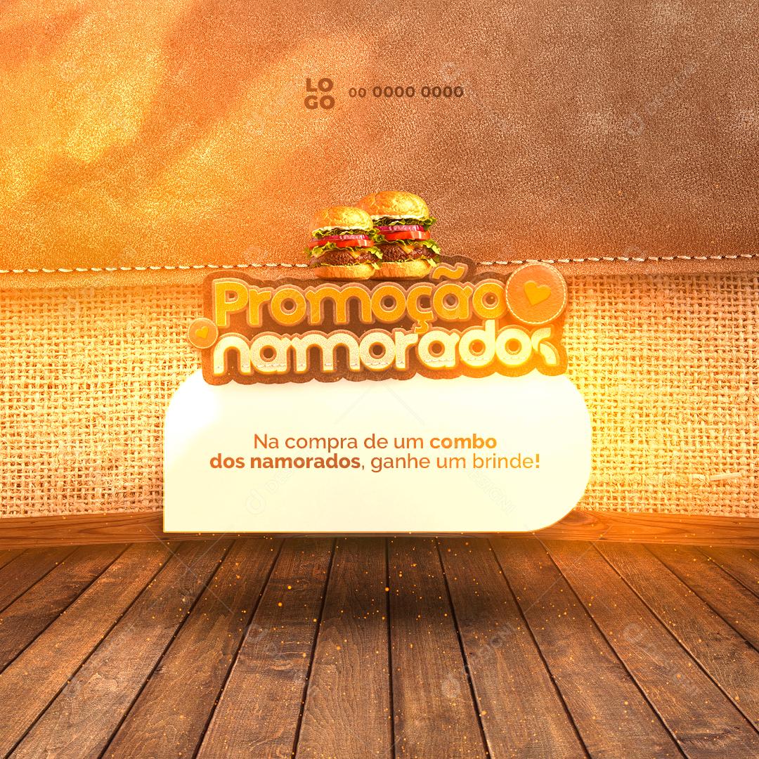 Post Hamburgueria Promoção Dia Dos Namorados Social Media PSD Editável