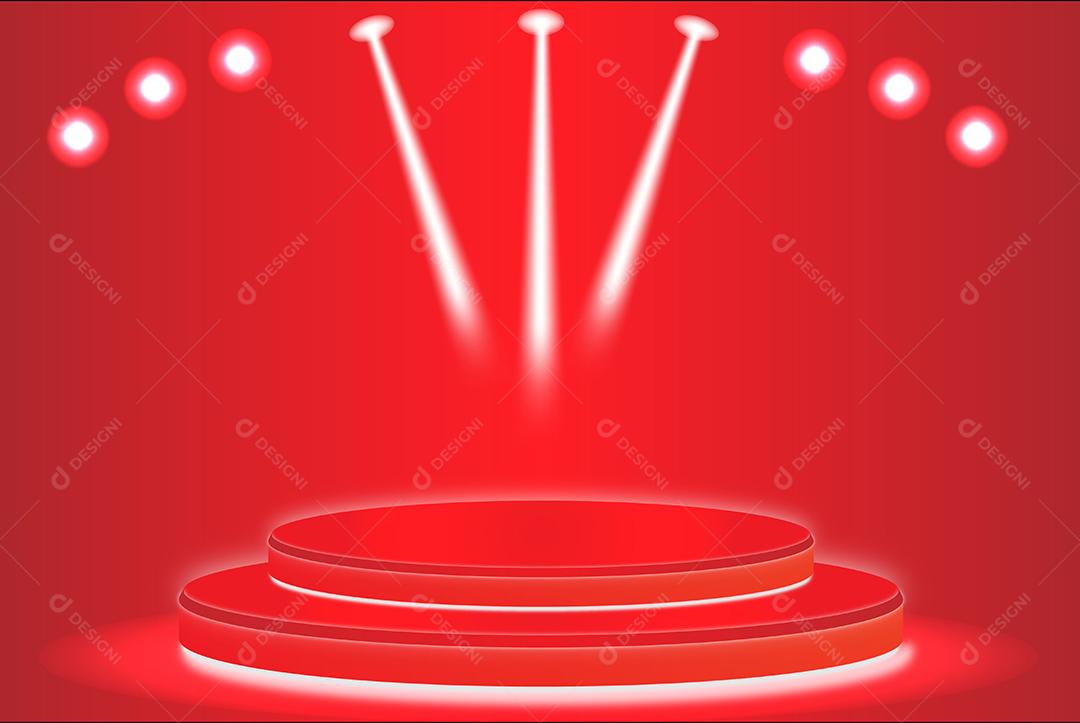 Cenário vermelho com podium e luzes Vetor EPS