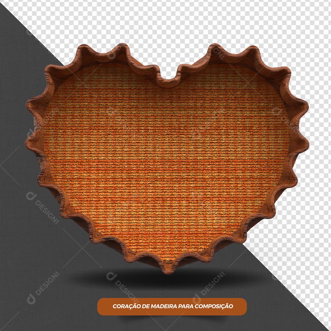 Elemento 3D Coração De Madeira Com Estampa De Madeira PSD