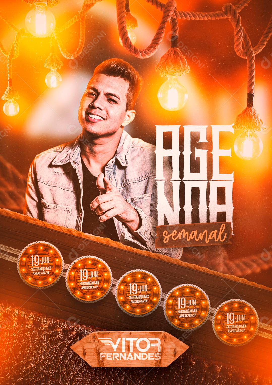 Flyer Agenda Semanal Shows Vitor Fernandes Social Media PSD Editável
