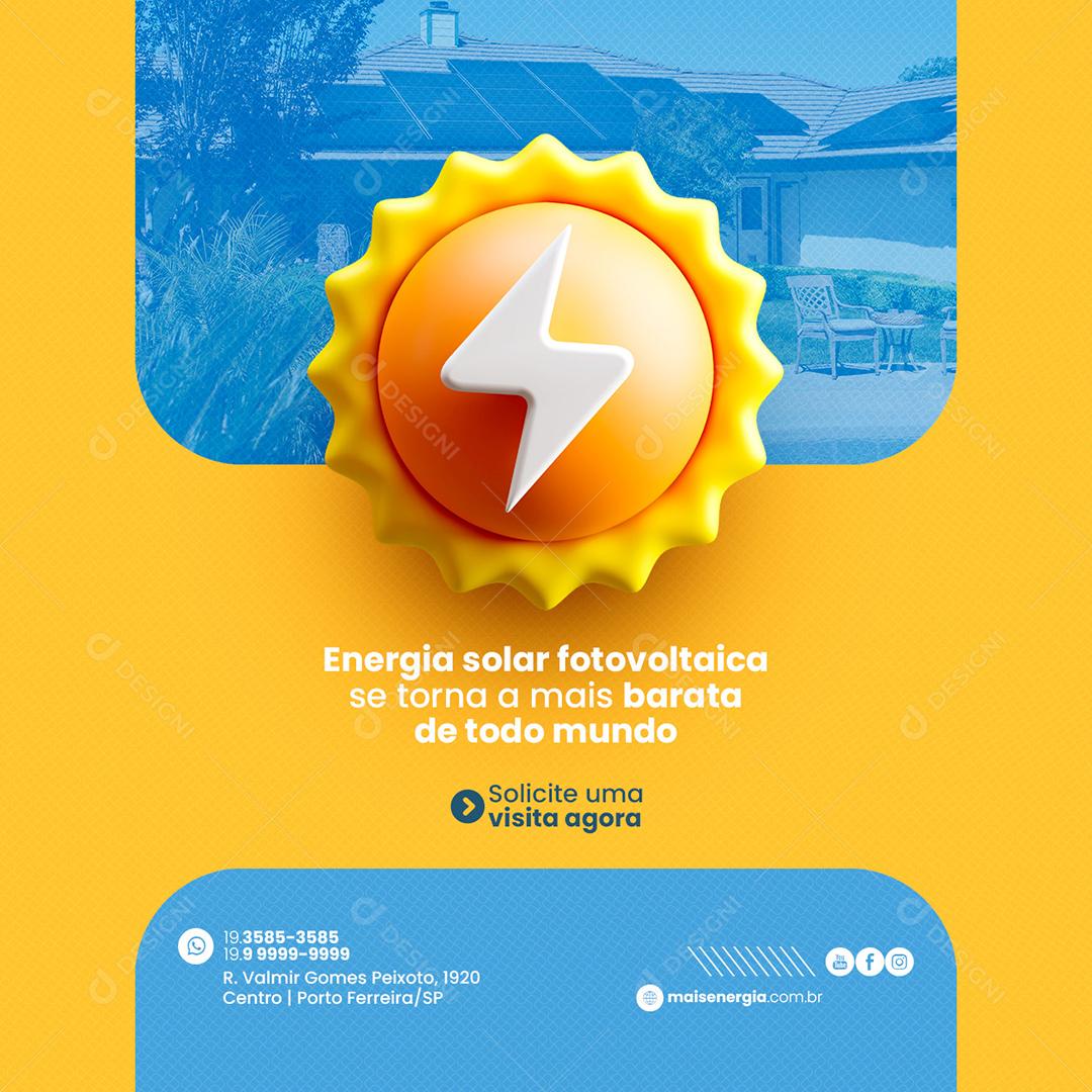Energia Solar Fotovoltaica se torna a mais barata Social Media PSD Editável