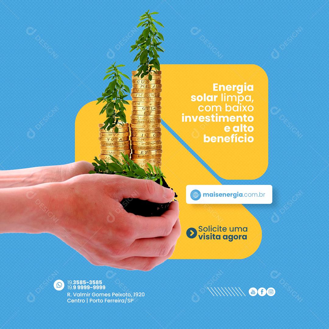 Energia Solar Limpa com baixo Investimento Social Media PSD Editável