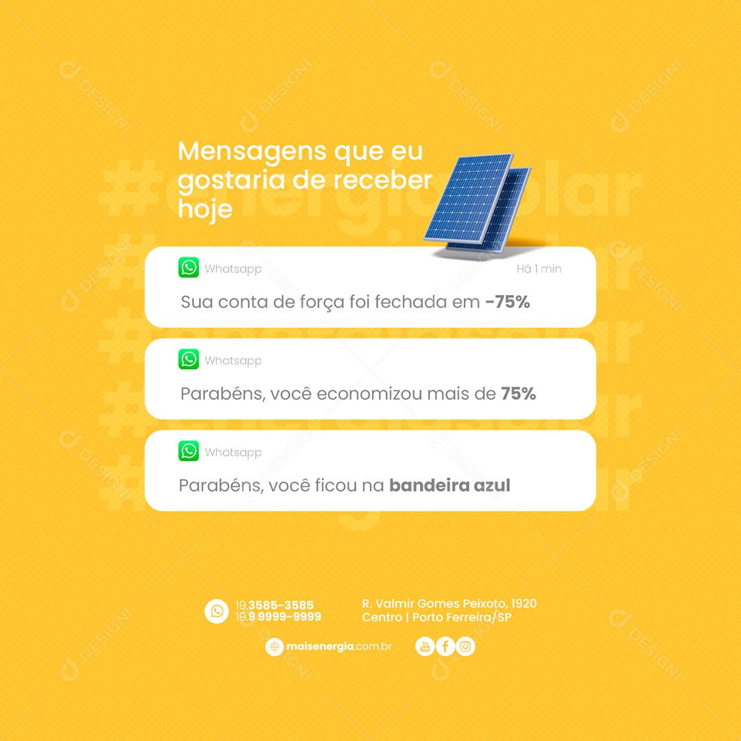 Energia Solar Mensagens que eu gostaria de receber Social Media PSD Editável