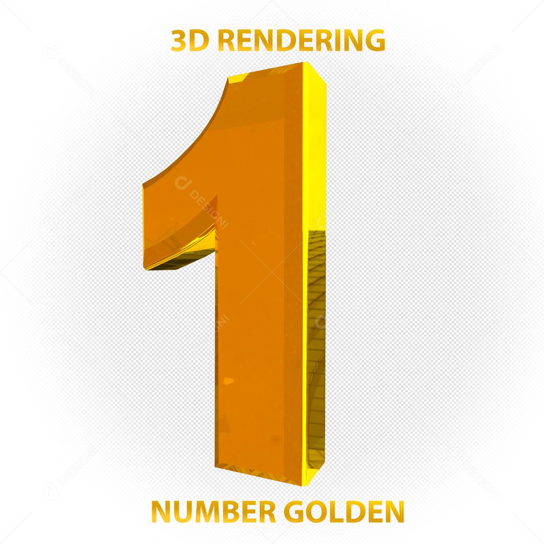 Número 3D 1 Dourado Para composição PSD