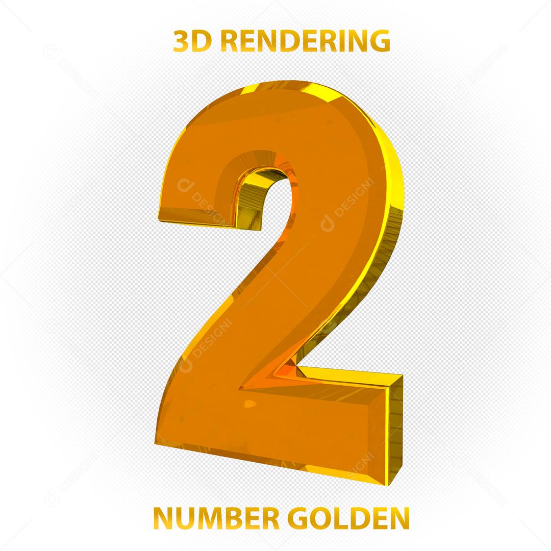 Número 3D 2 Dourado Para composição PSD
