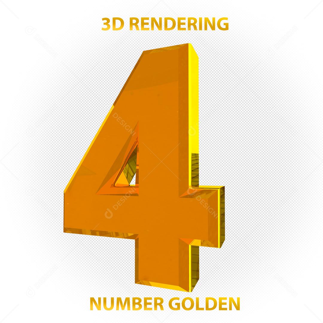 Número 3D 4 Dourado Para composição PSD