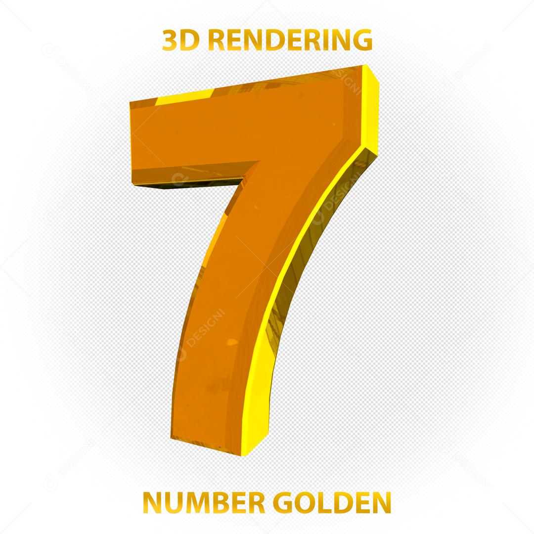 Número 3D 7 Dourado Para composição PSD