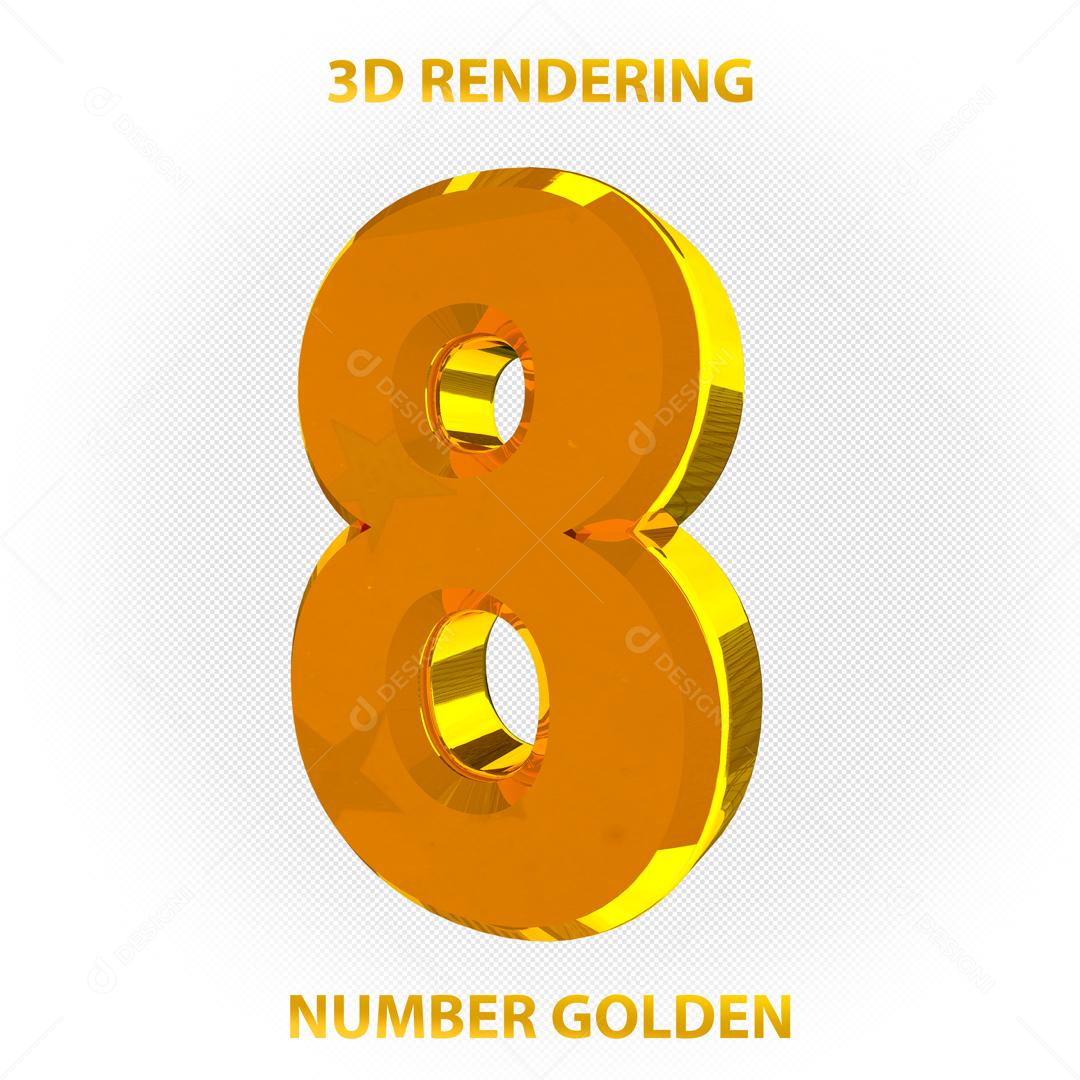 Número 3D 8 Dourado Para composição PSD