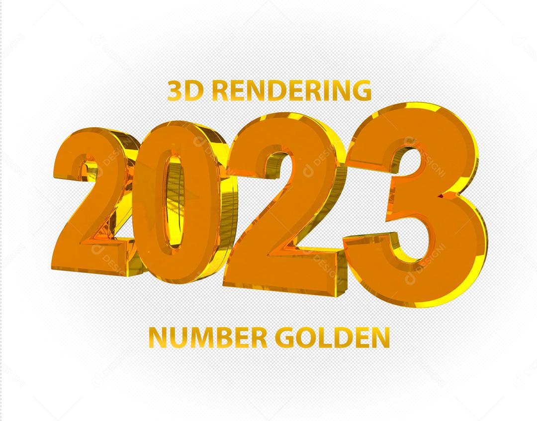Número 3D 2023 Ano Novo Dourado Elemento para Composição PSD