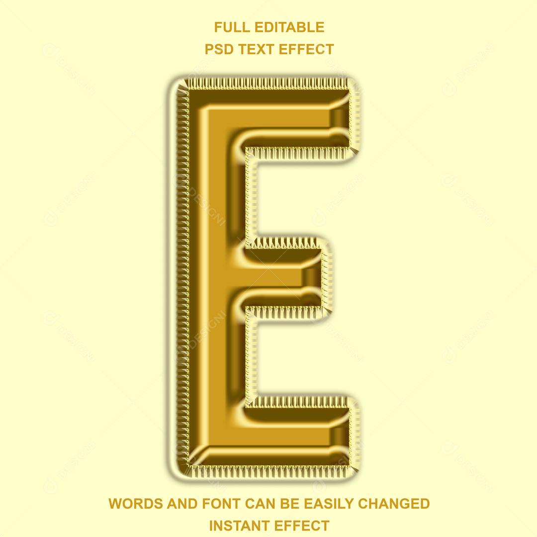 Letra E 3D Dourada Elemento Para Composição