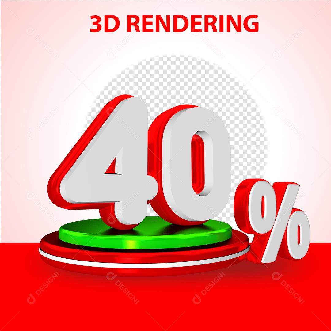 Número 3D 40% Elemento Para Composição PSD