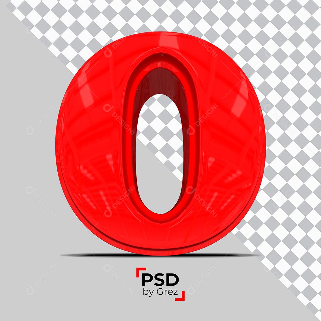 Número 3D 0 Vermelho Para composição PSD