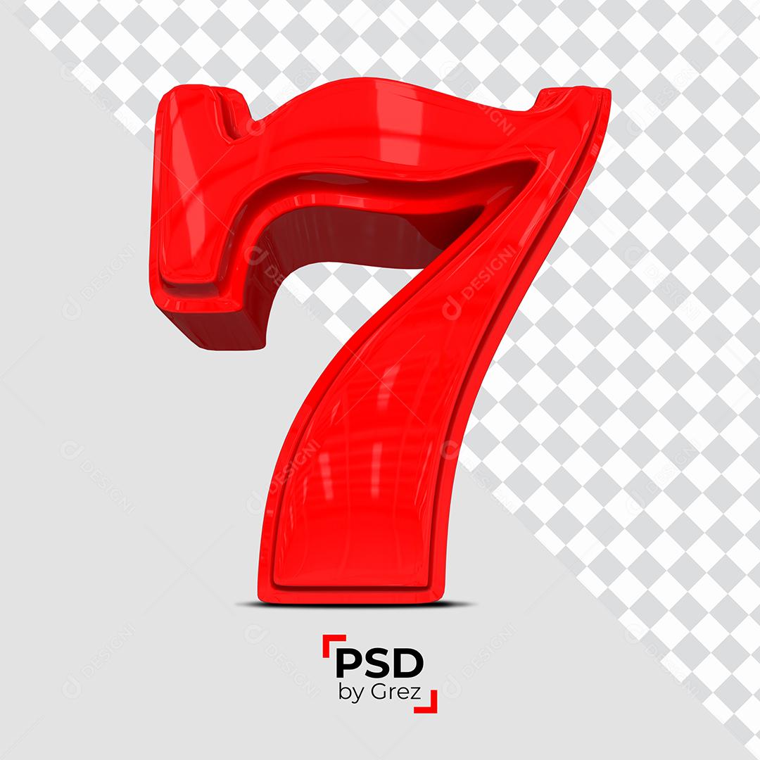 Número 3D 7 Vermelho Para composição PSD