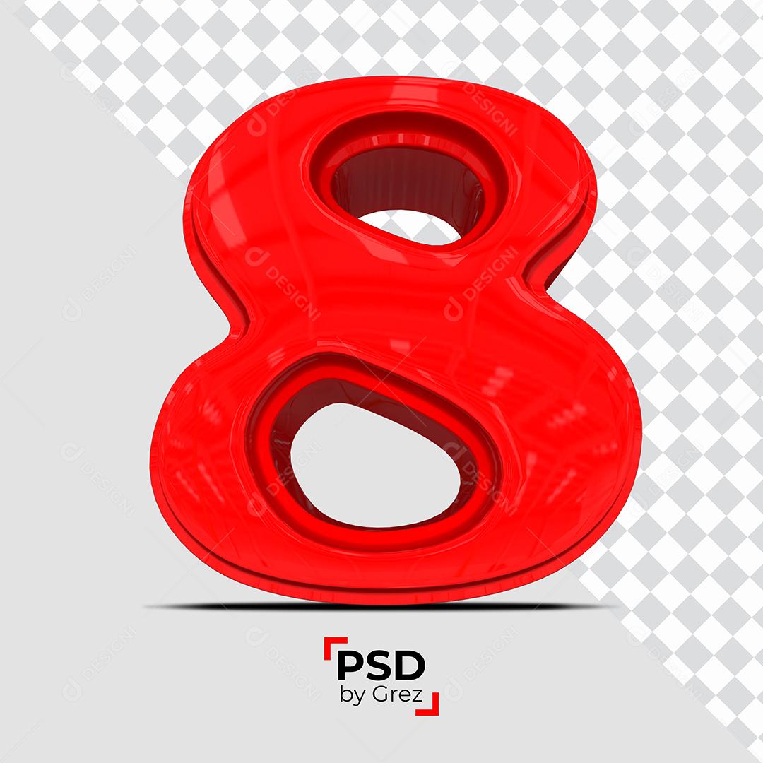 Número 3D 8 Vermelho Para composição PSD
