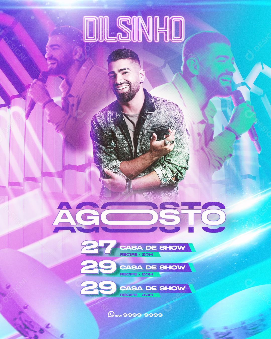 Social Media Agenda Agosto Pagode Dilsinho Flyer PSD Editável