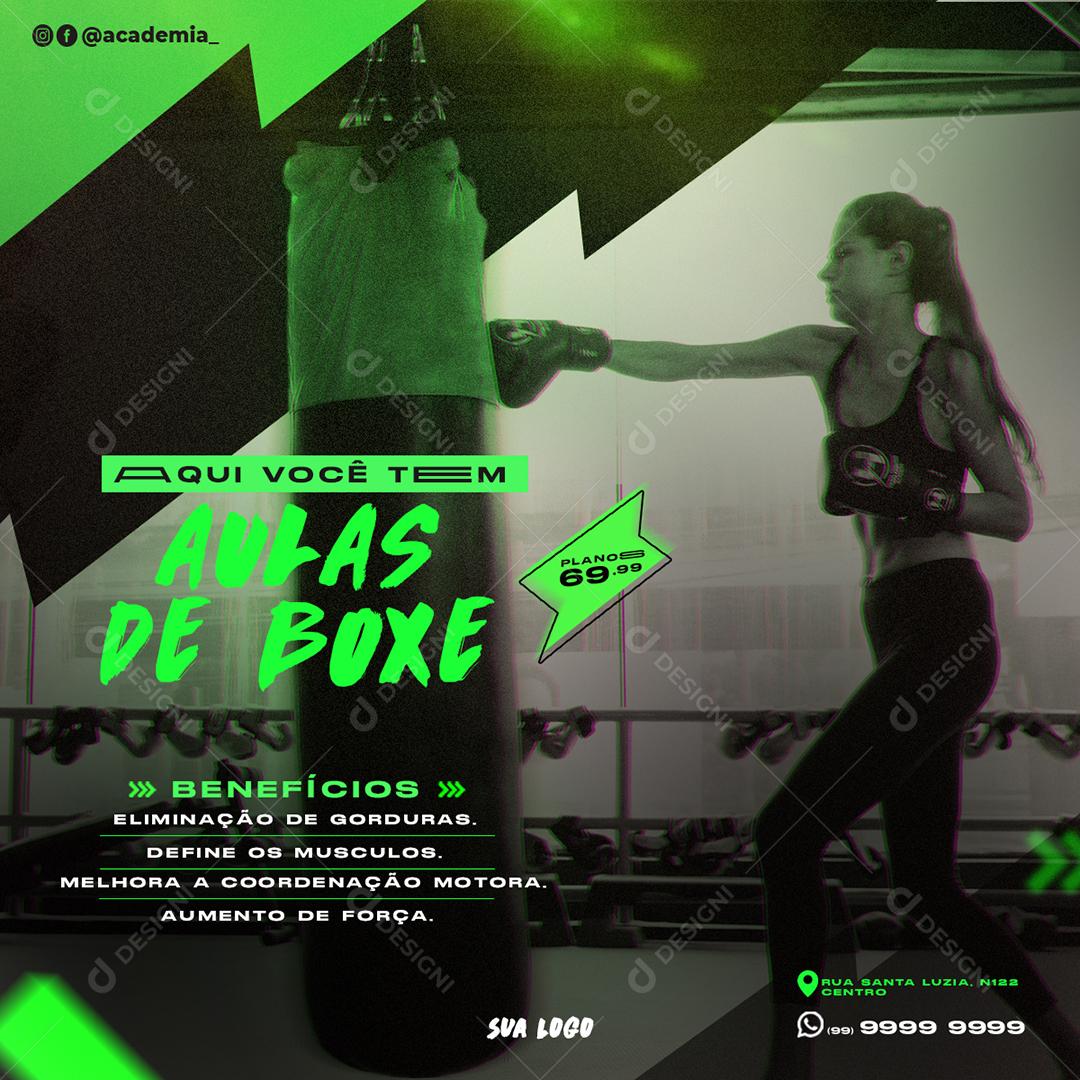 Social Media Aqui você tem Aulas de Boxe Academia PSD Editável