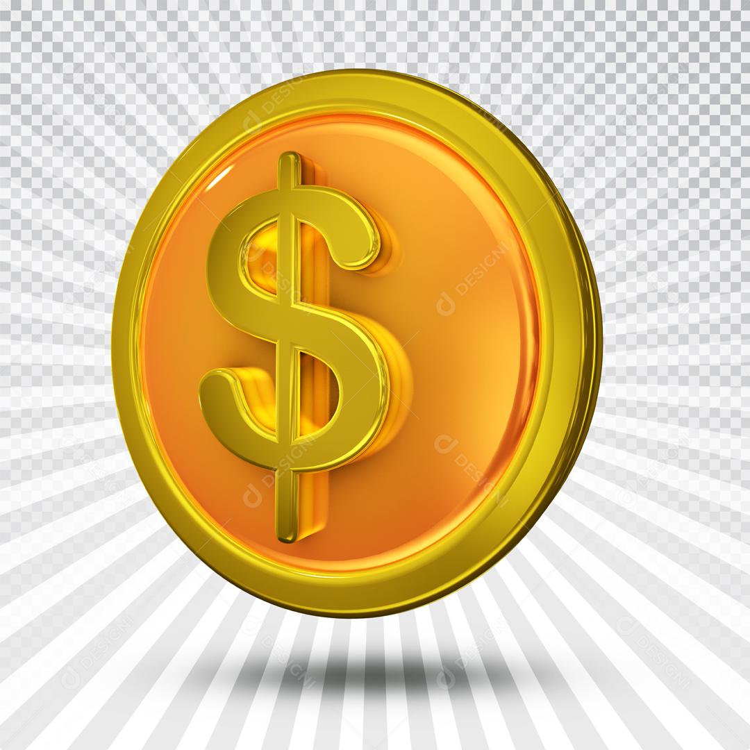 Elemento 3D Moeda Dourada Real Brasileiro Dinheiro PSD
