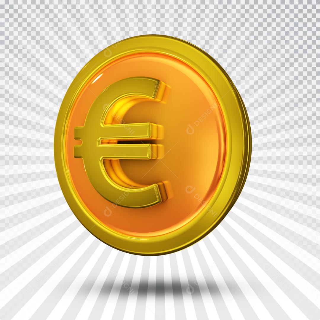 Elemento 3D Moeda Dourada Euro União Europeia Dinheiro PSD