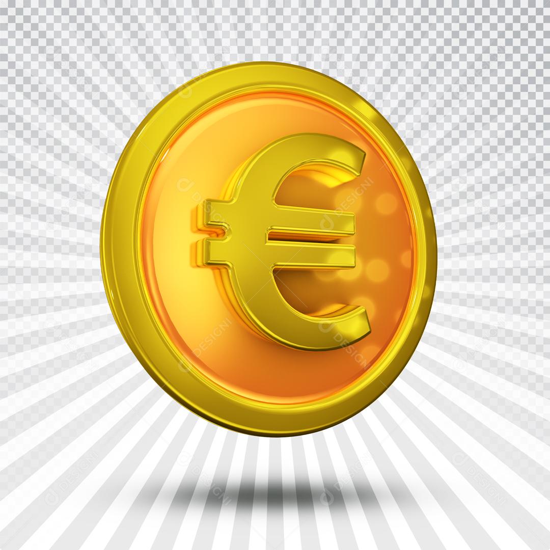 Elemento 3D Moeda Dourada Euro União Europeia Dinheiro PSD