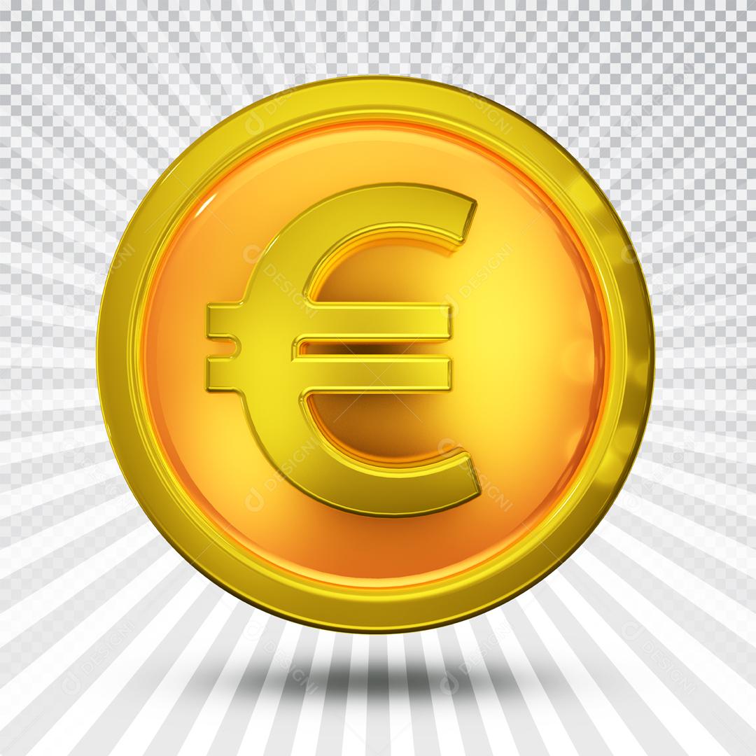 Elemento 3D Moeda Dourada Euro União Europeia Dinheiro PSD