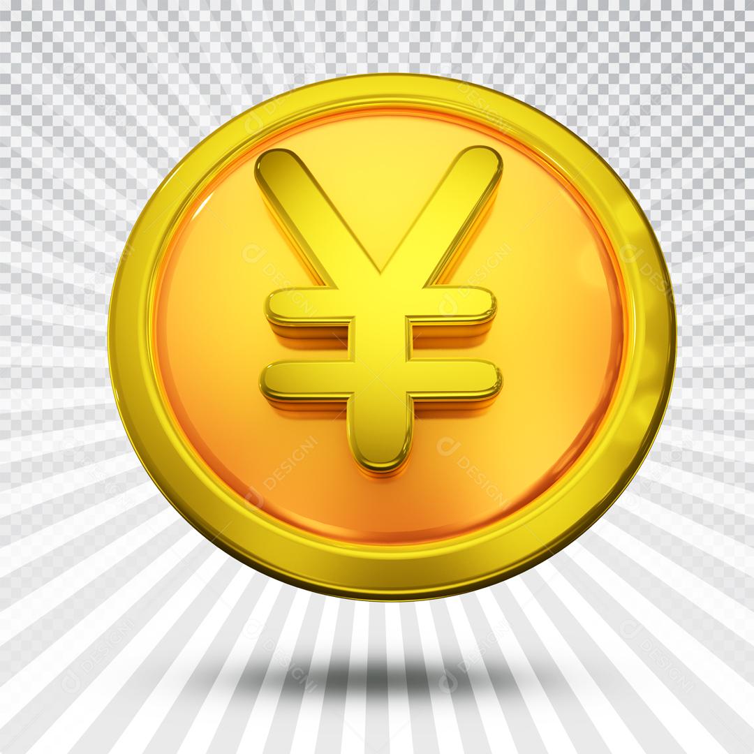 Elemento 3D Moeda Dourada Yuan Moeda Chinesa Dinheiro PSD