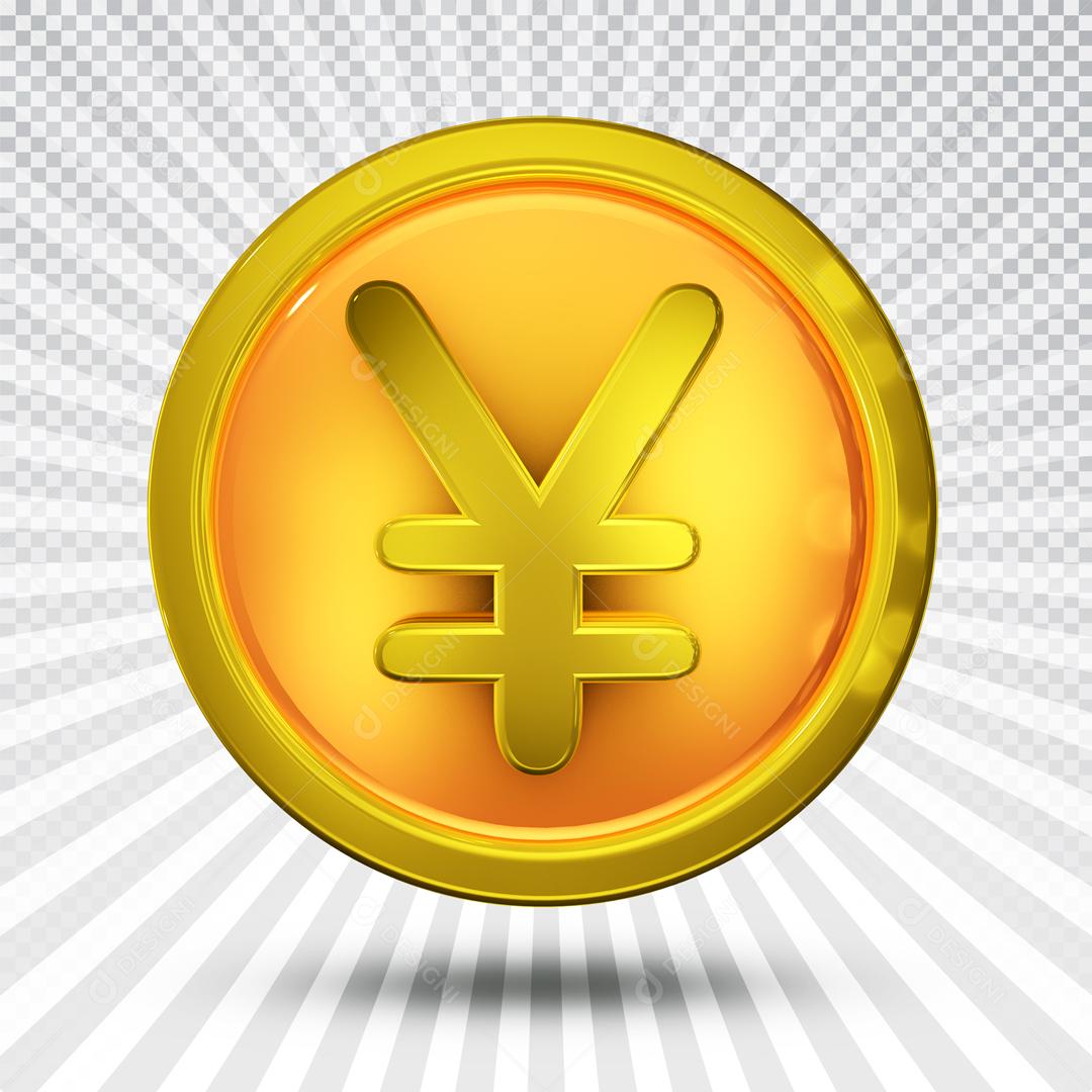 Elemento 3D Moeda Dourada Yuan Moeda Chinesa Dinheiro PSD
