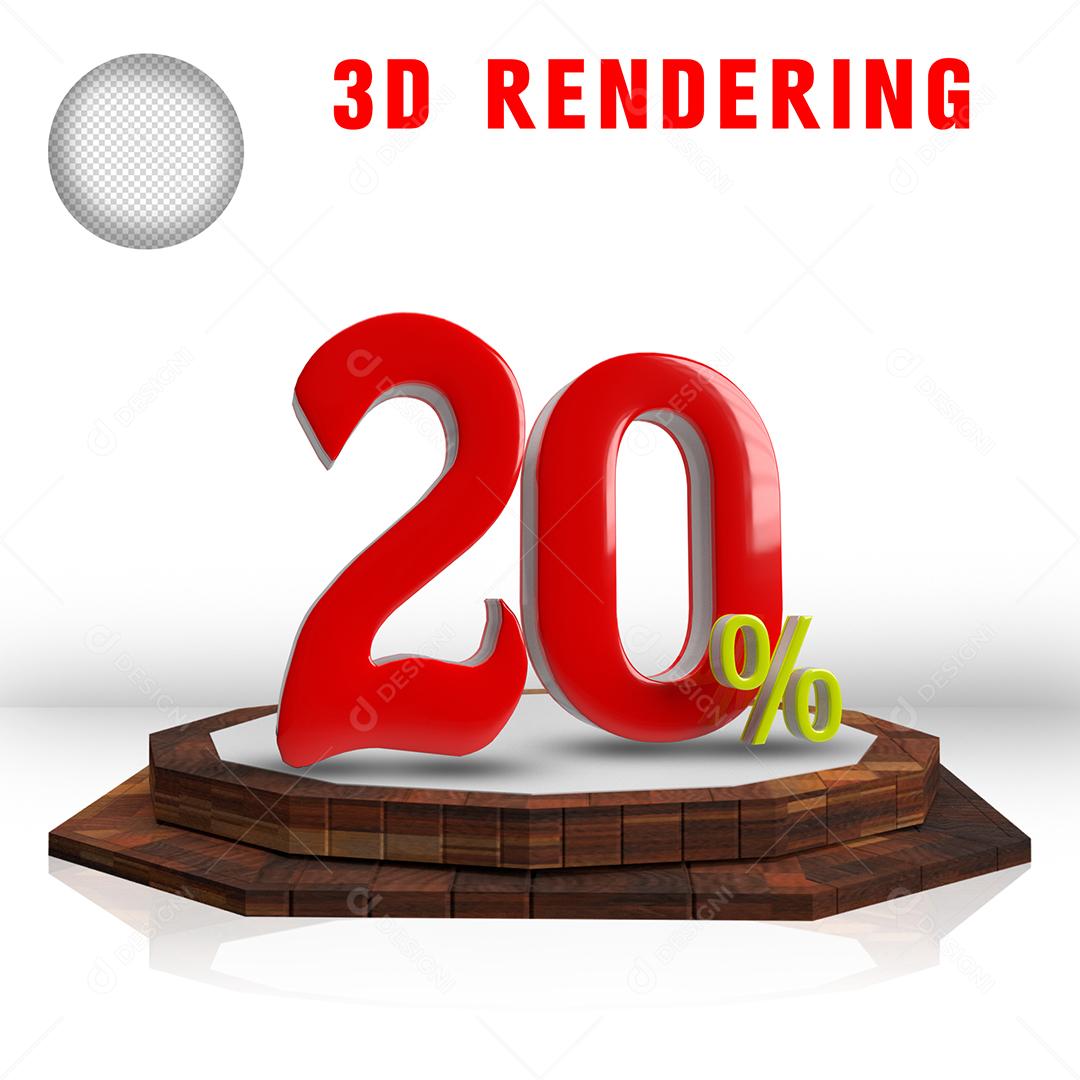 Número 3D 20% Vermelho Elemento Para Composição PSD