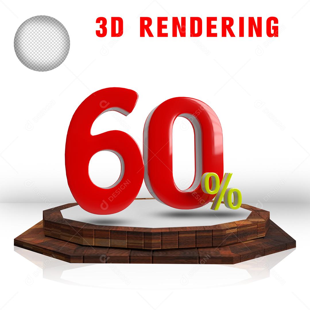 Número 3D 60% Vermelho Elemento Para Composição PSD