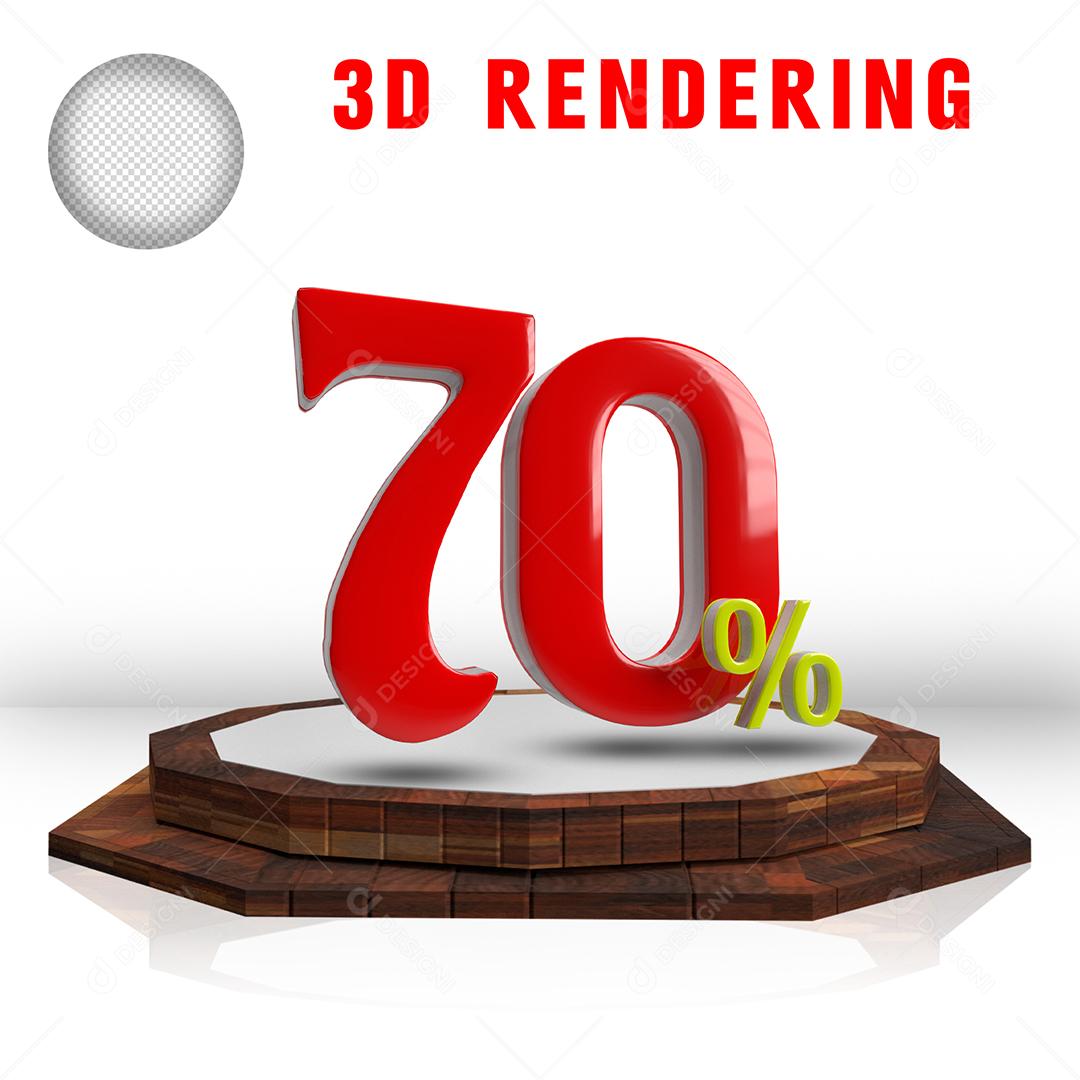 Número 3D 70% Vermelho Elemento Para Composição PSD