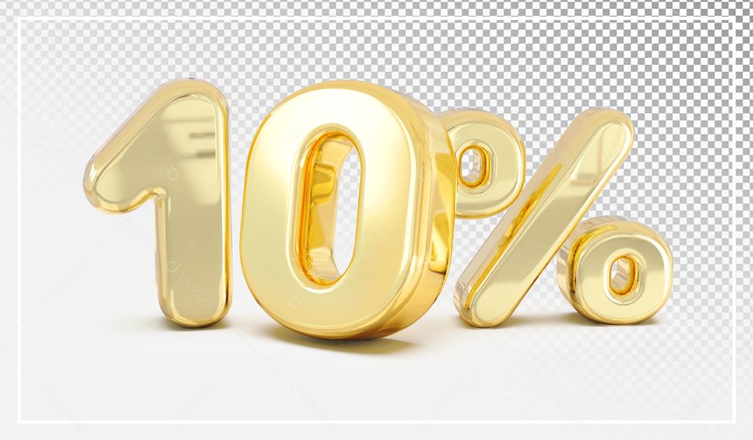 3D Number 10% Golden Element For Composition PSD