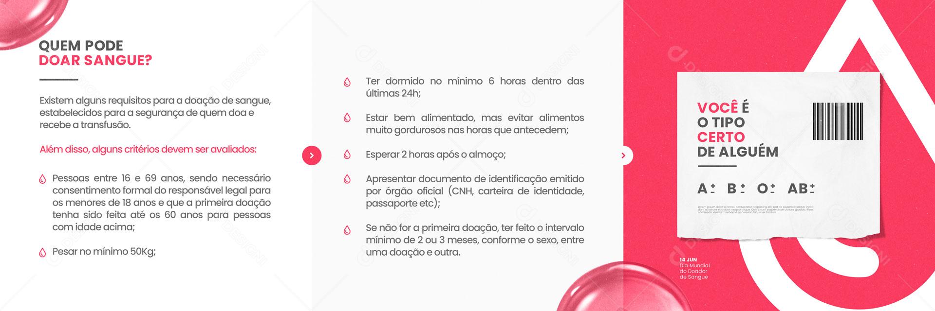 Corrossel Dia do Doador de Sangue, Quem Pode Doar Sangue? Social Media PSD Editável