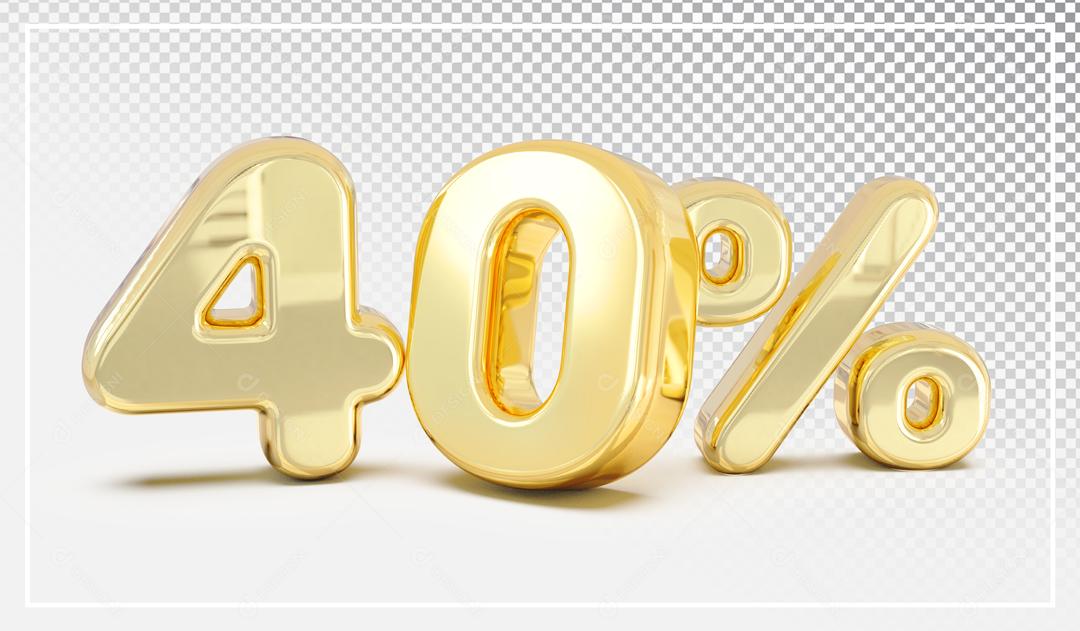 Número 3D 40% Dourado Elemento Para Composição PSD